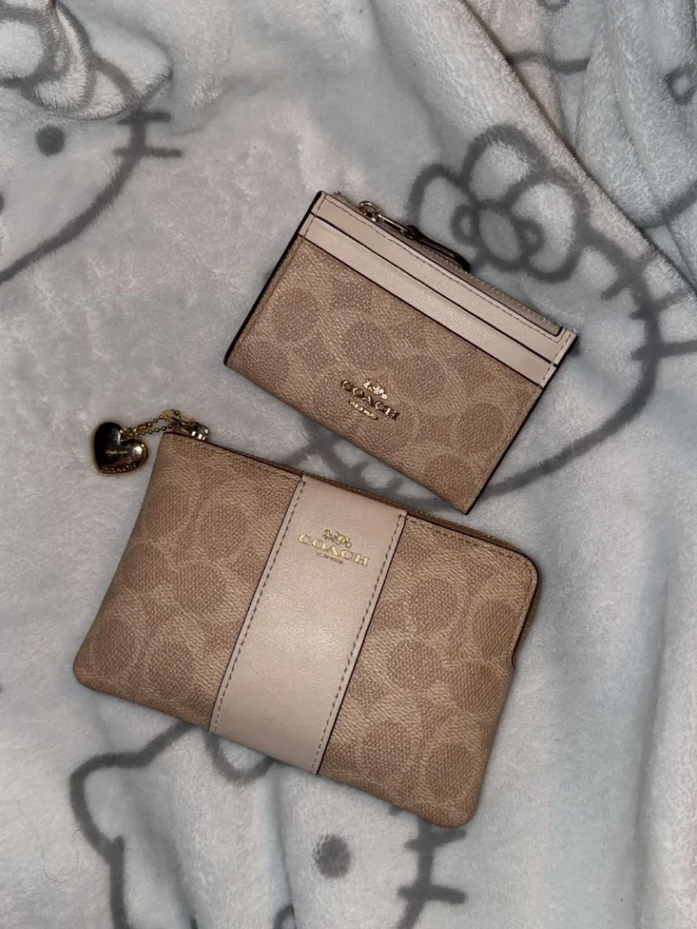 Coach Signature Khaki & Chalk Small Wrist Pouch and Card Case Set